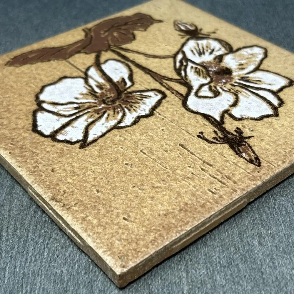 Vintage Ceramic Tile Trivet Brown Yellow Flowers 6